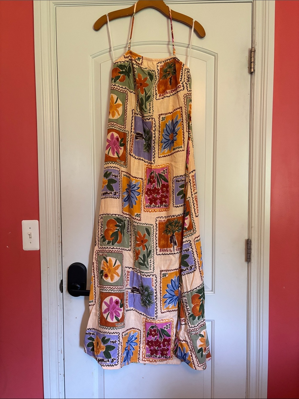PAPERHEART Women’s Floral Maxi Halter Sundress - Peach Background. Size Medium - Picture 1 of 6